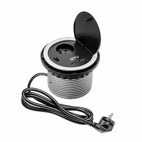 Розетка круглая врезная CHARGER AE-BPW1U2UCH-80 (French) 2xUSB 5V 2A, с проводом 1,5м, серый — купить оптом и в розницу в интернет магазине GTV-Meridian.