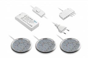 Комплект из 3-х точечных накладных светодиодных светильников LUGO 3*1, 8W, 220V, с трансформатором, хром, холодный белый — купить оптом и в розницу в интернет магазине GTV-Meridian.