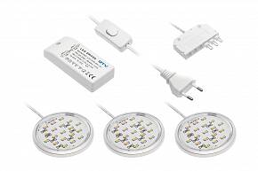 Комплект из 3-х точечных накладных светодиодных светильников LUGO 3*1, 8W, 220V, с трансформатором, алюминий, теплый белый — купить оптом и в розницу в интернет магазине GTV-Meridian.