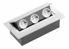 Блок розеток прямоугольный врезной 3 розетки AE-PB03GS-10 (Schuko) белый, без провода — купить оптом и в розницу в интернет магазине GTV-Meridian.