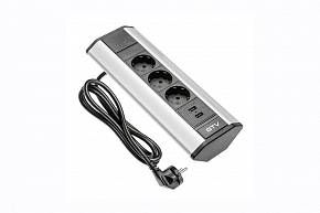 Блок розеток угловой 3 розетки AE-PBKT3S2U-80 (Schuko) 2xUSB, серый, с проводом 1,5 метра — купить оптом и в розницу в интернет магазине GTV-Meridian.