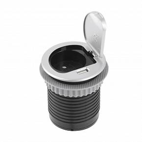 Розетка круглая врезная CHARGER MINI (Schuko), 60 мм, 1xUSB 2,4A, провод 1,9м, алюминий — купить оптом и в розницу в интернет магазине GTV-Meridian.