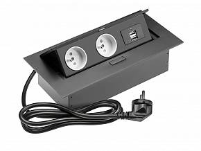Блок розеток прямоугольный врезной 2 розетки AE-PBU2GU-20 (French) 2xUSB, черный, с проводом 1,5 метра — купить оптом и в розницу в интернет магазине GTV-Meridian.
