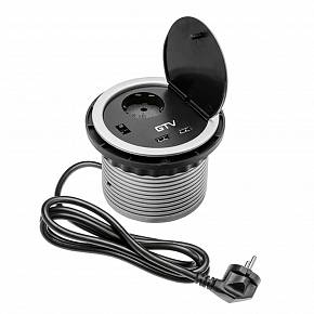 Розетка круглая врезная CHARGER AE-BPW1S2UCH-80 (Schuko), 2xUSB, 5V, 2A, провод 1,5м, серый — купить оптом и в розницу в интернет магазине GTV-Meridian.