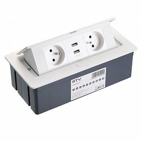 Блок розеток настольный SOFT 2 розетки AE-PBSUC2GU-10 (French) 2xUSB, белый, с проводом 1,5 метра — купить оптом и в розницу в интернет магазине GTV-Meridian.